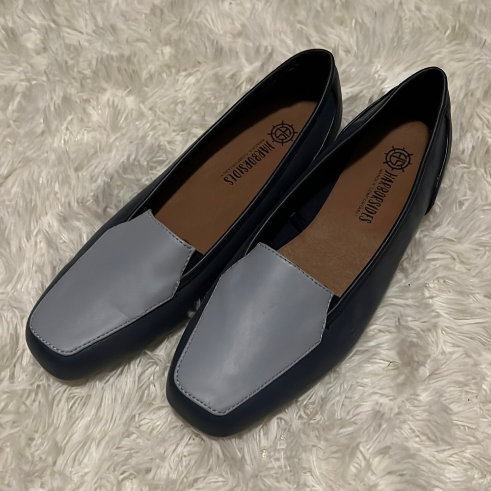 Harborsides blue slip on Libbie flats slides shoes